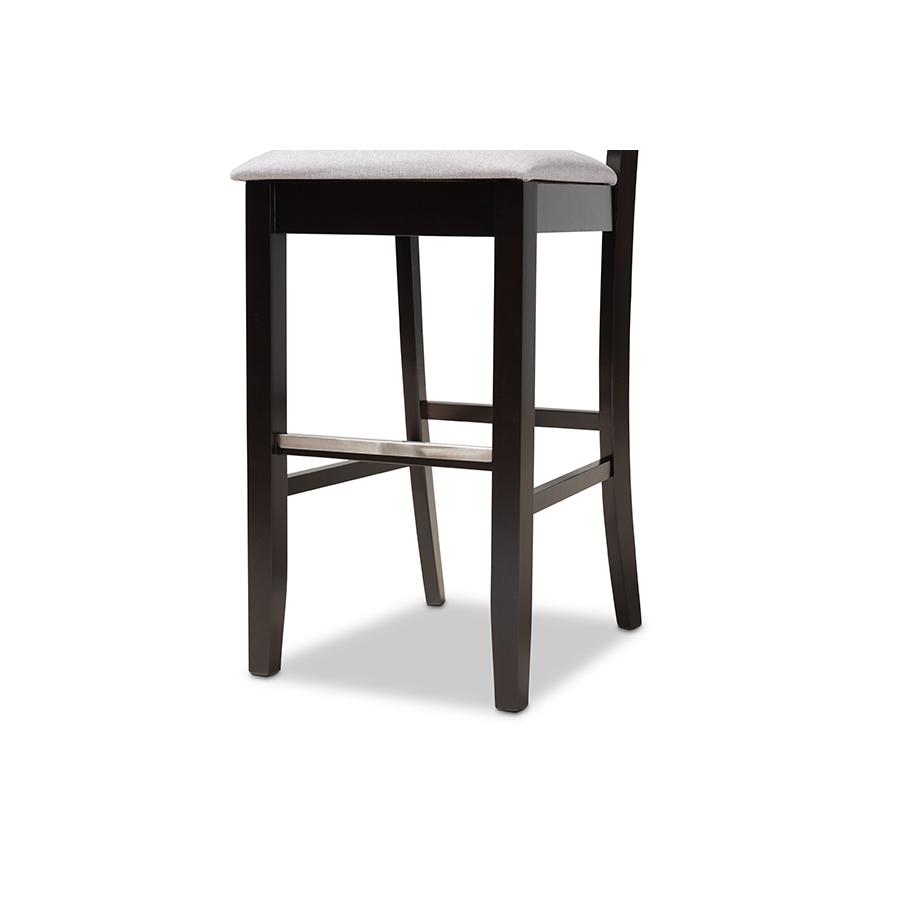 Grey Fabric Upholstered and Espresso Brown Finished Wood 2-Piece Bar Stool Set. Picture 6