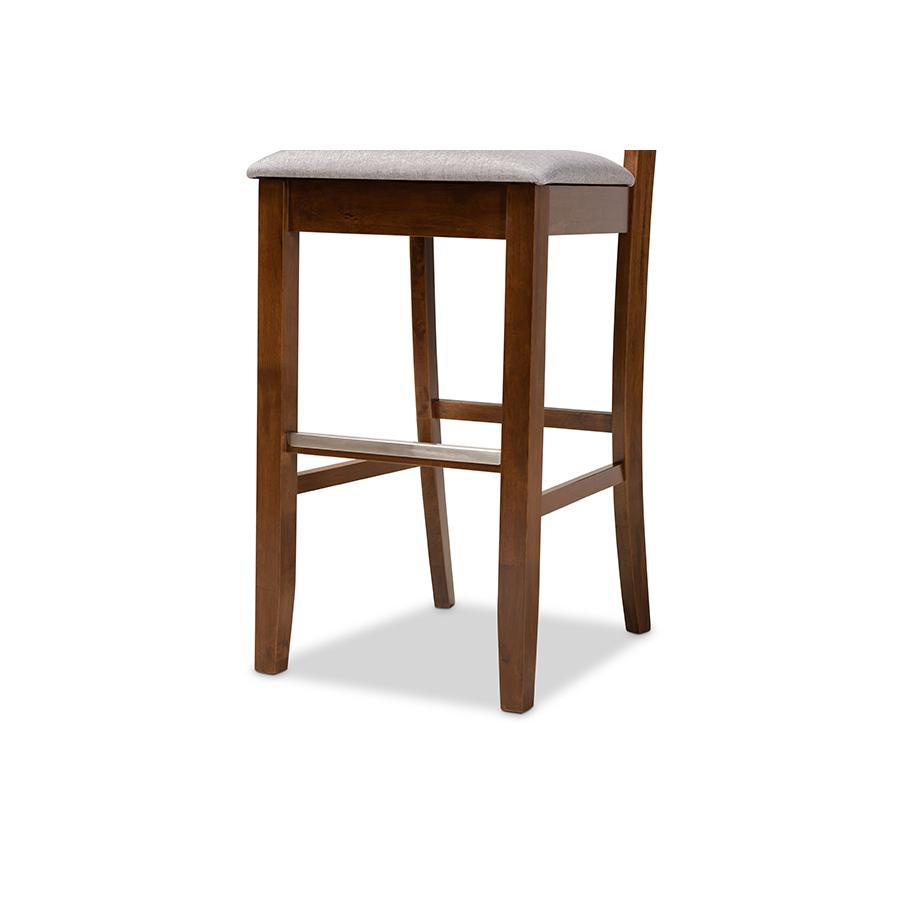 Grey Fabric Upholstered and Walnut Brown Finished Wood 2-Piece Bar Stool Set. Picture 6