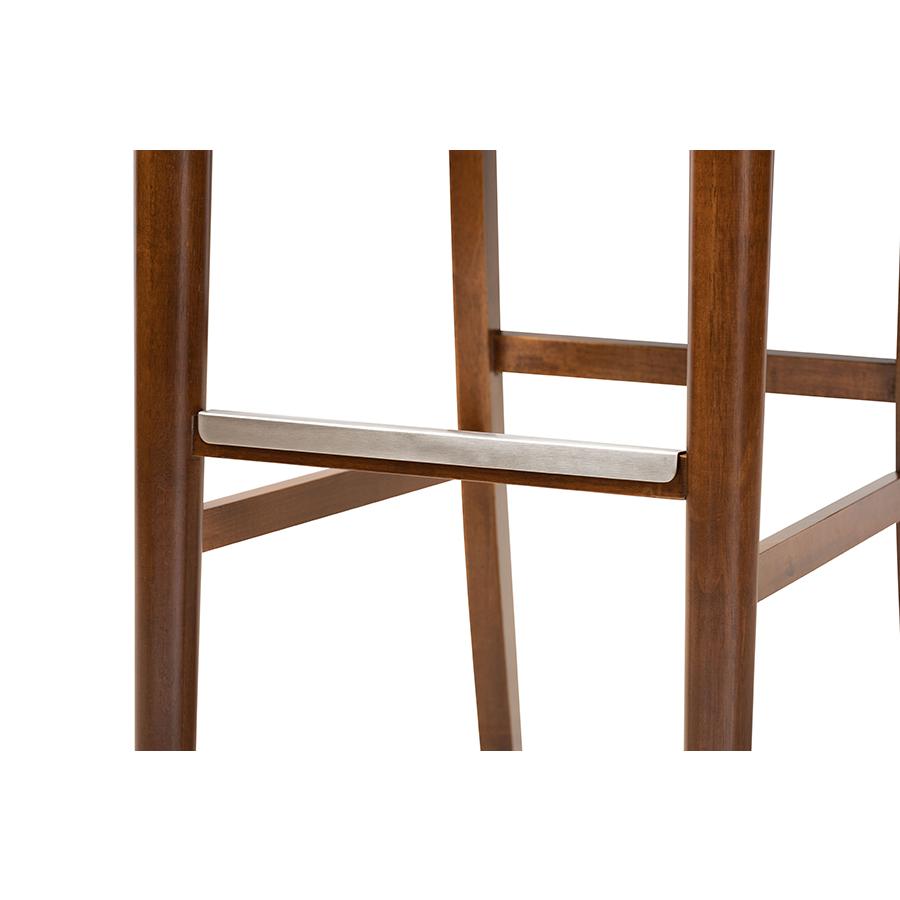 Grey Fabric Upholstered and Walnut Brown Finished Wood 2-Piece Bar Stool Set. Picture 5