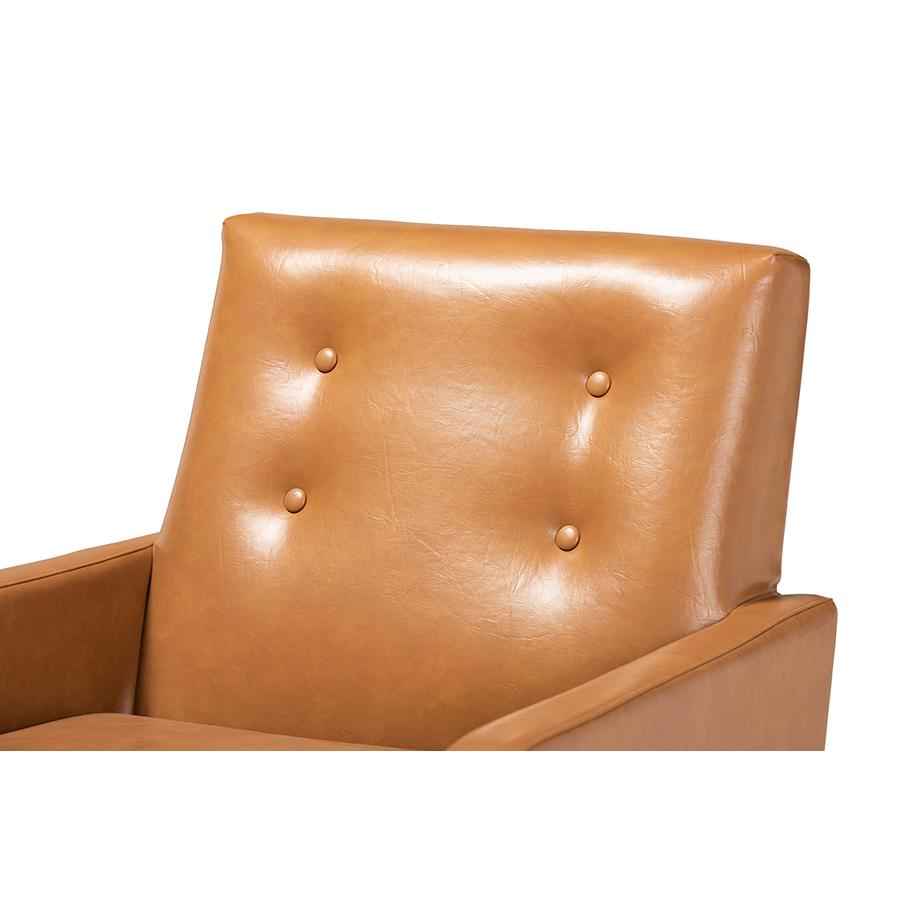 Leather Upholstered and Walnut Brown Finished Wood Lounge Chair. Picture 5