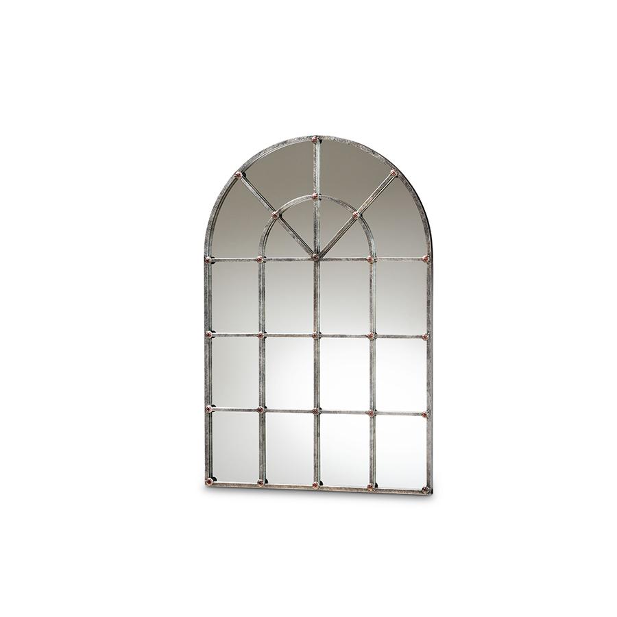 Vintage Farmhouse Antique Silver Finished Arched Window Accent Wall Mirror. Picture 1