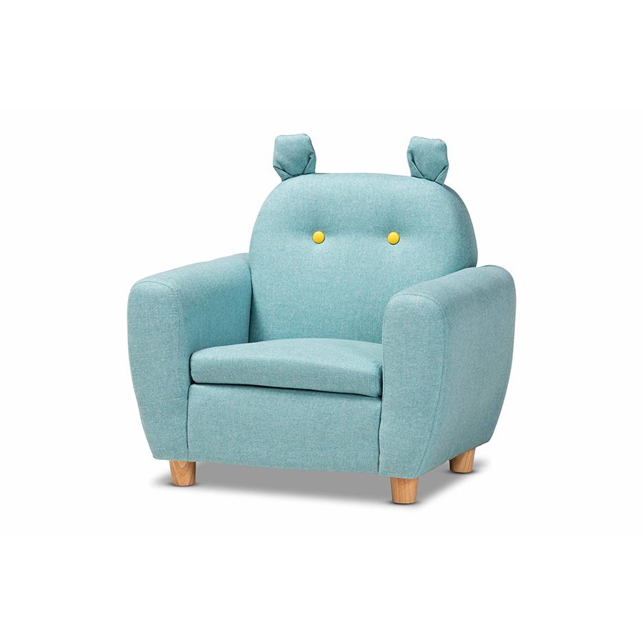 Gloria Modern and Contemporary Sky Blue Fabric Upholstered Kids Armchair with Animal Ears. Picture 2