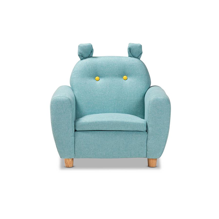 Gloria Modern and Contemporary Sky Blue Fabric Upholstered Kids Armchair with Animal Ears. Picture 3