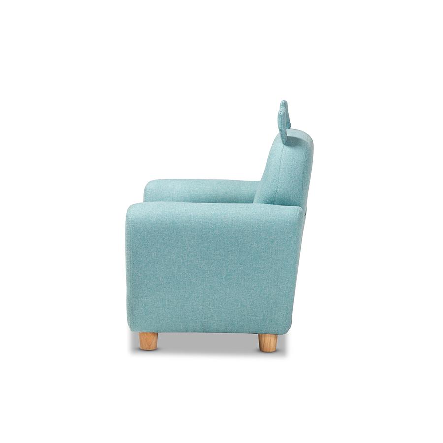 Gloria Modern and Contemporary Sky Blue Fabric Upholstered Kids Armchair with Animal Ears. Picture 4