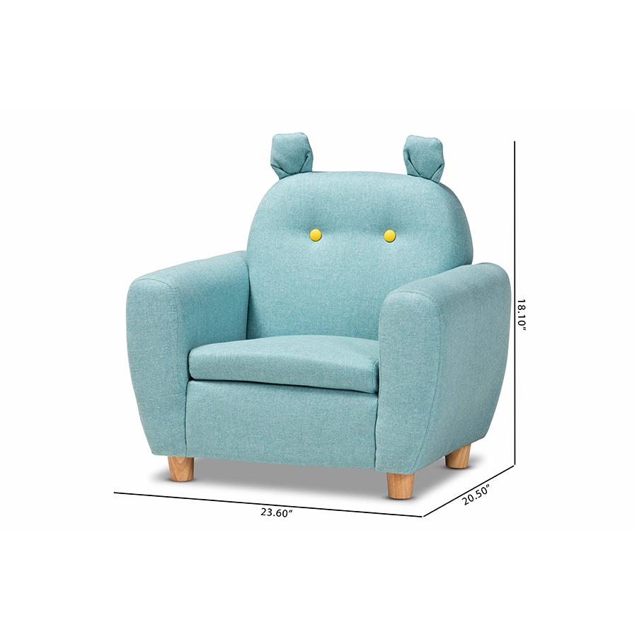 Gloria Modern and Contemporary Sky Blue Fabric Upholstered Kids Armchair with Animal Ears. Picture 10
