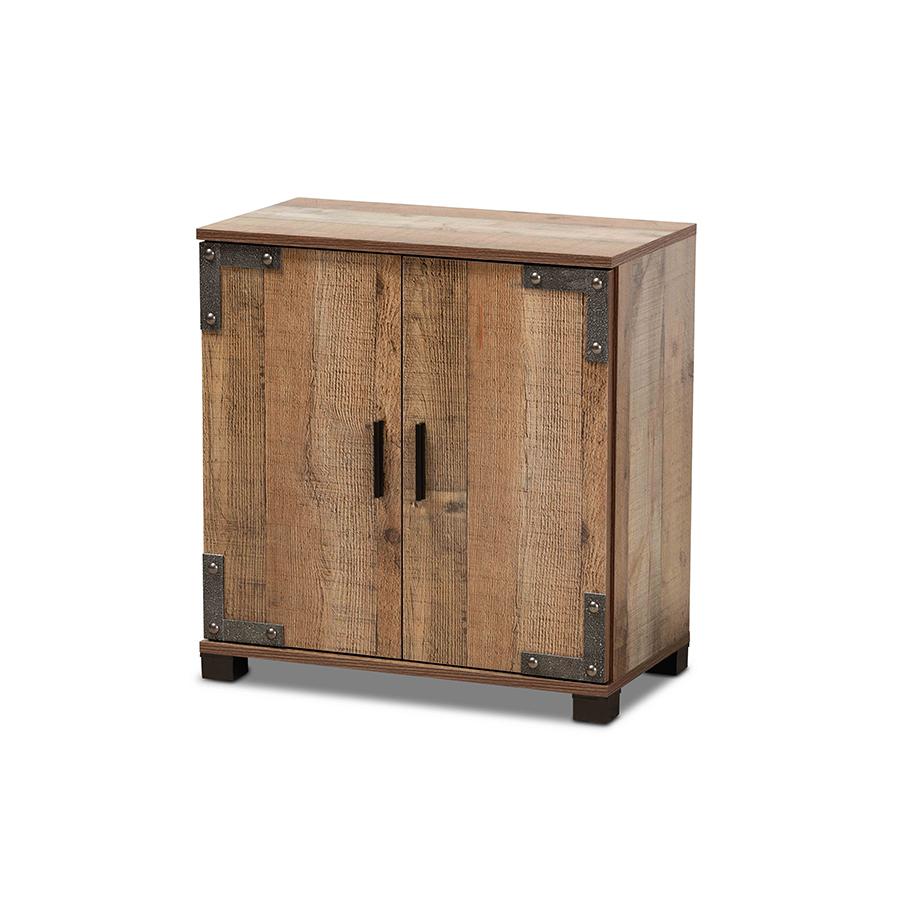 Cyrille Modern and Contemporary Farmhouse Rustic Finished Wood 2Door Shoe Cabinet. The main picture.