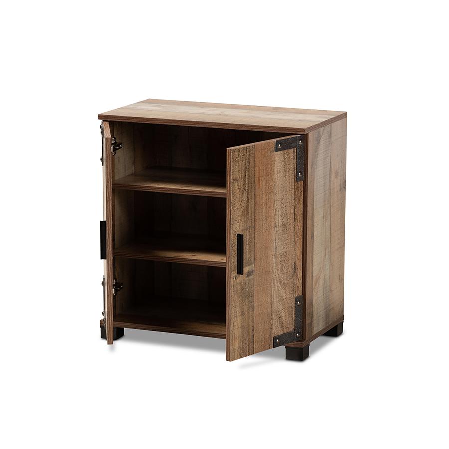Cyrille Modern and Contemporary Farmhouse Rustic Finished Wood 2Door Shoe Cabinet. Picture 2
