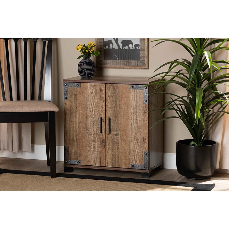 Cyrille Modern and Contemporary Farmhouse Rustic Finished Wood 2Door Shoe Cabinet. Picture 7