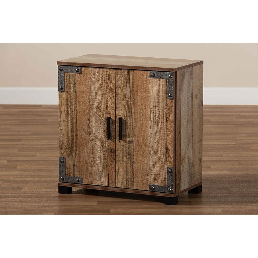 Cyrille Modern and Contemporary Farmhouse Rustic Finished Wood 2Door Shoe Cabinet. Picture 9