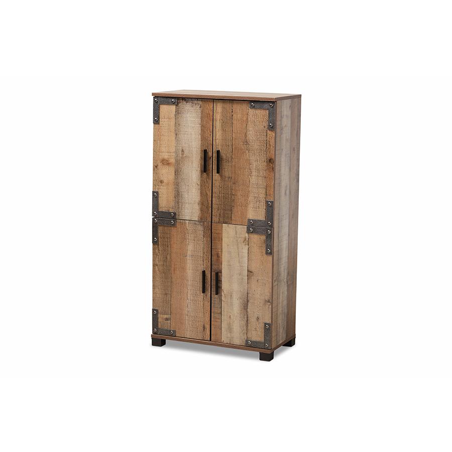 Farmhouse Rustic Finished Wood 4-Door Shoe Cabinet. Picture 1