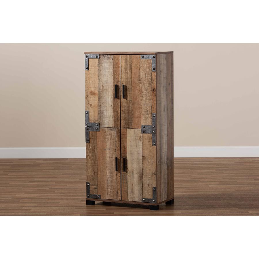 Farmhouse Rustic Finished Wood 4-Door Shoe Cabinet. Picture 9
