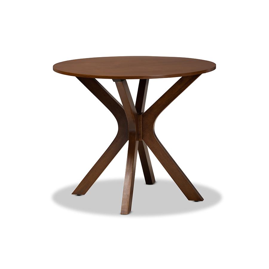 Walnut Brown Finished 34-Inch-Wide Round Wood Dining Table. Picture 1