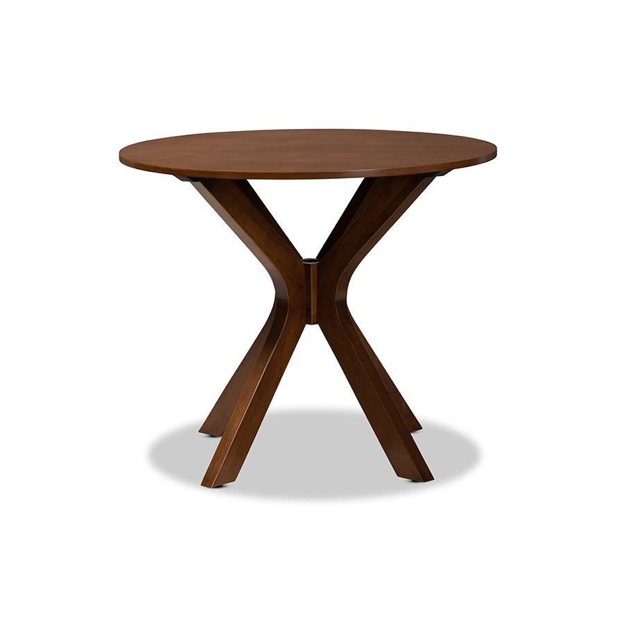 Walnut Brown Finished 34-Inch-Wide Round Wood Dining Table. Picture 2