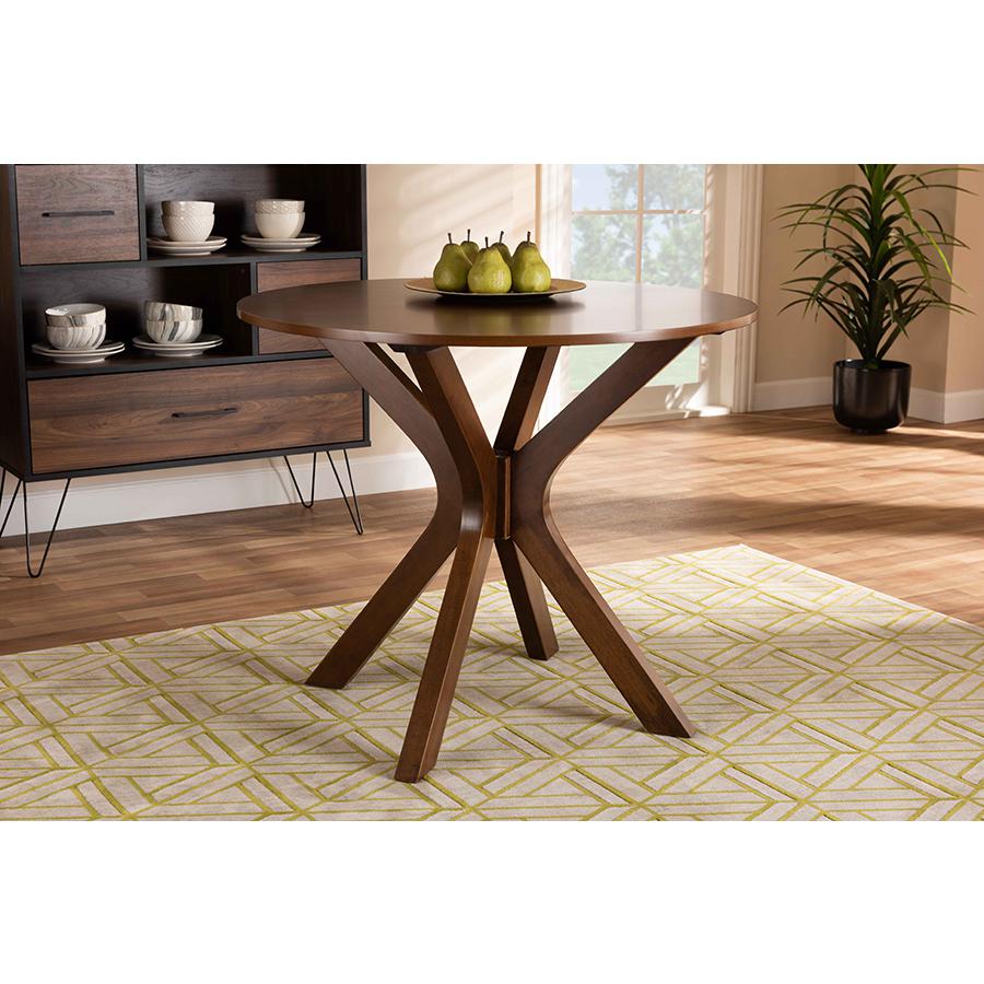 Walnut Brown Finished 34-Inch-Wide Round Wood Dining Table. Picture 5