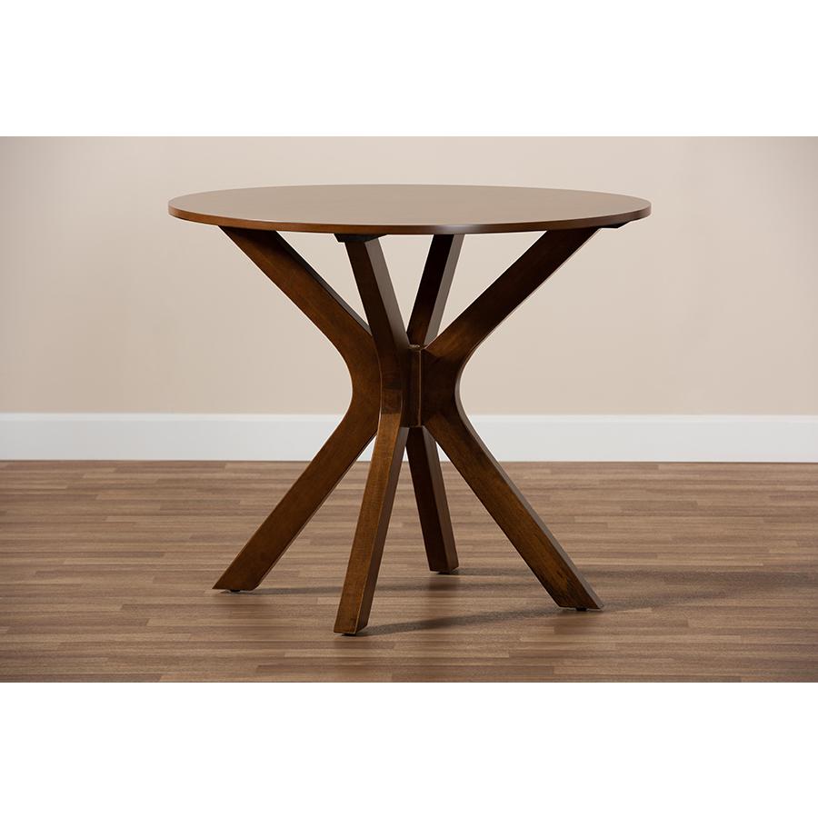 Walnut Brown Finished 34-Inch-Wide Round Wood Dining Table. Picture 6