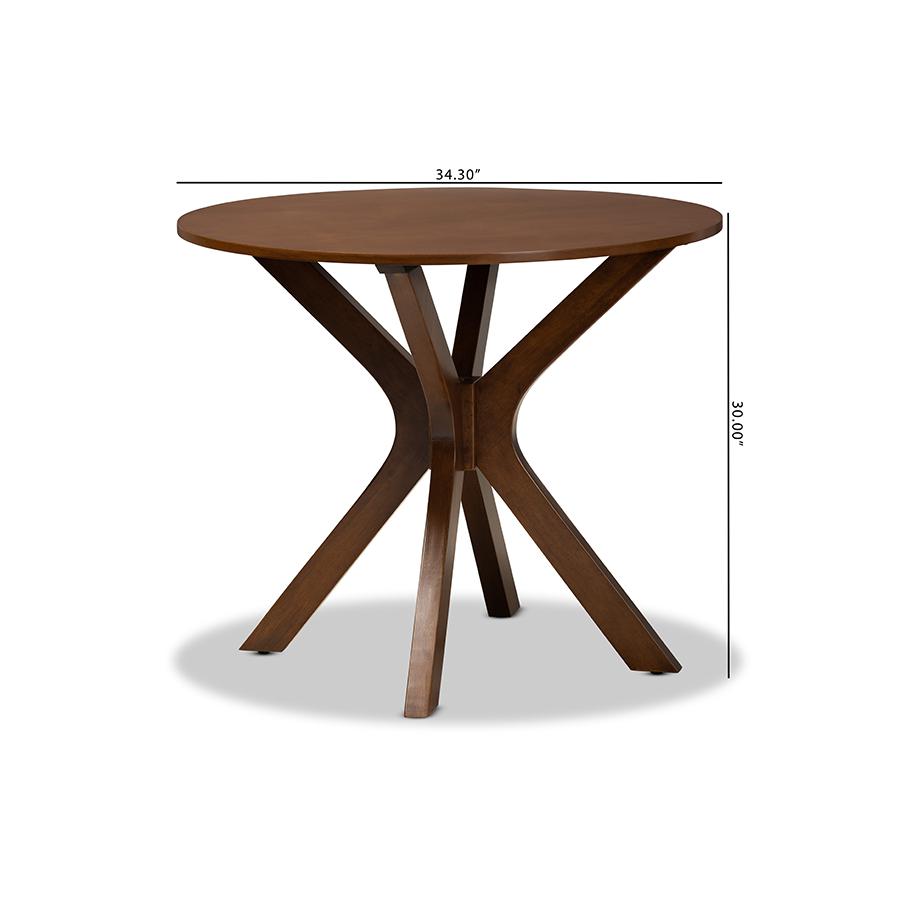 Walnut Brown Finished 34-Inch-Wide Round Wood Dining Table. Picture 7