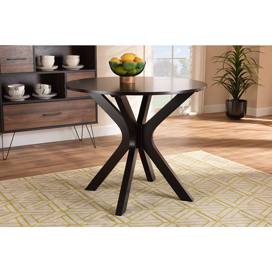 Dark Brown Finished 34-Inch-Wide Round Wood Dining Table. Picture 5