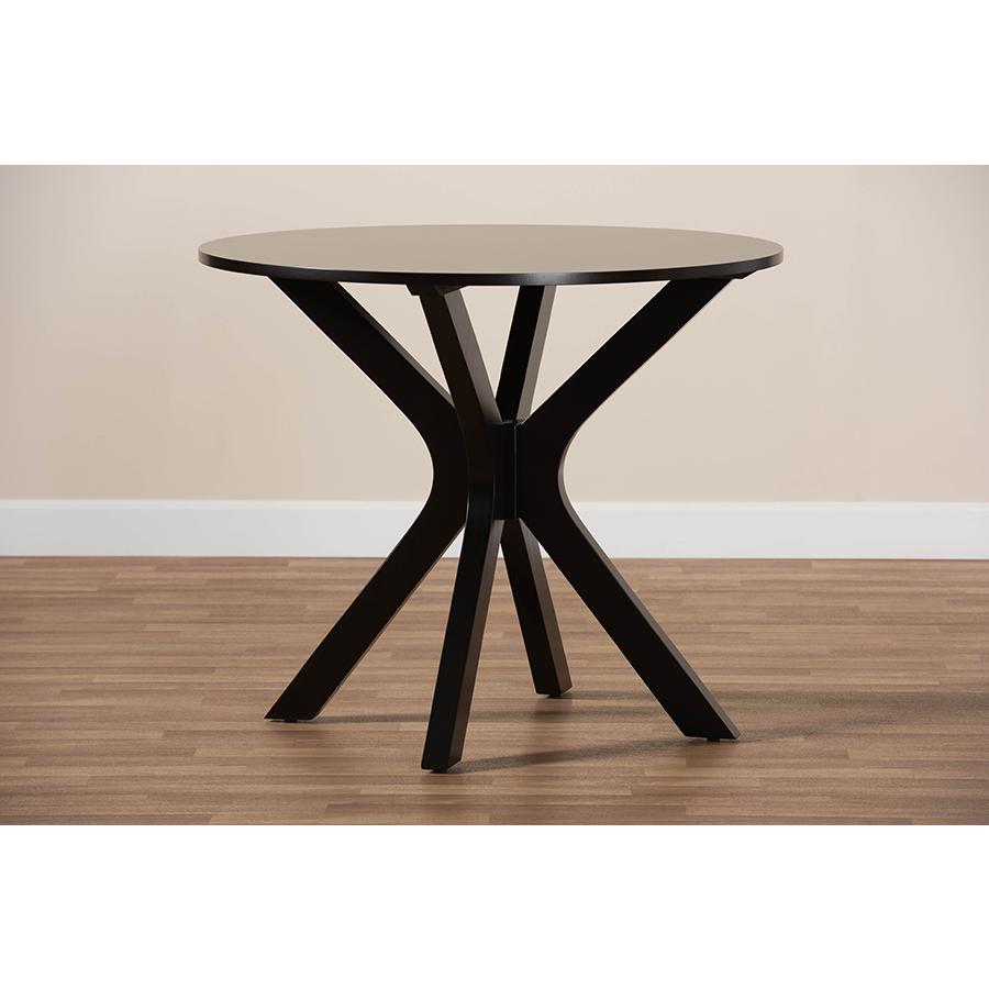 Dark Brown Finished 34-Inch-Wide Round Wood Dining Table. Picture 6