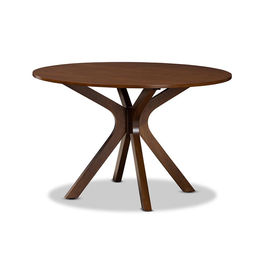 Walnut Brown Finished 45-Inch-Wide Round Wood Dining Table. Picture 1