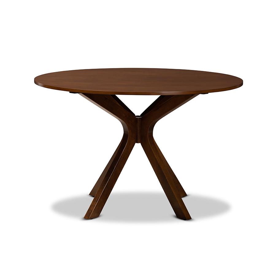 Walnut Brown Finished 45-Inch-Wide Round Wood Dining Table. Picture 2