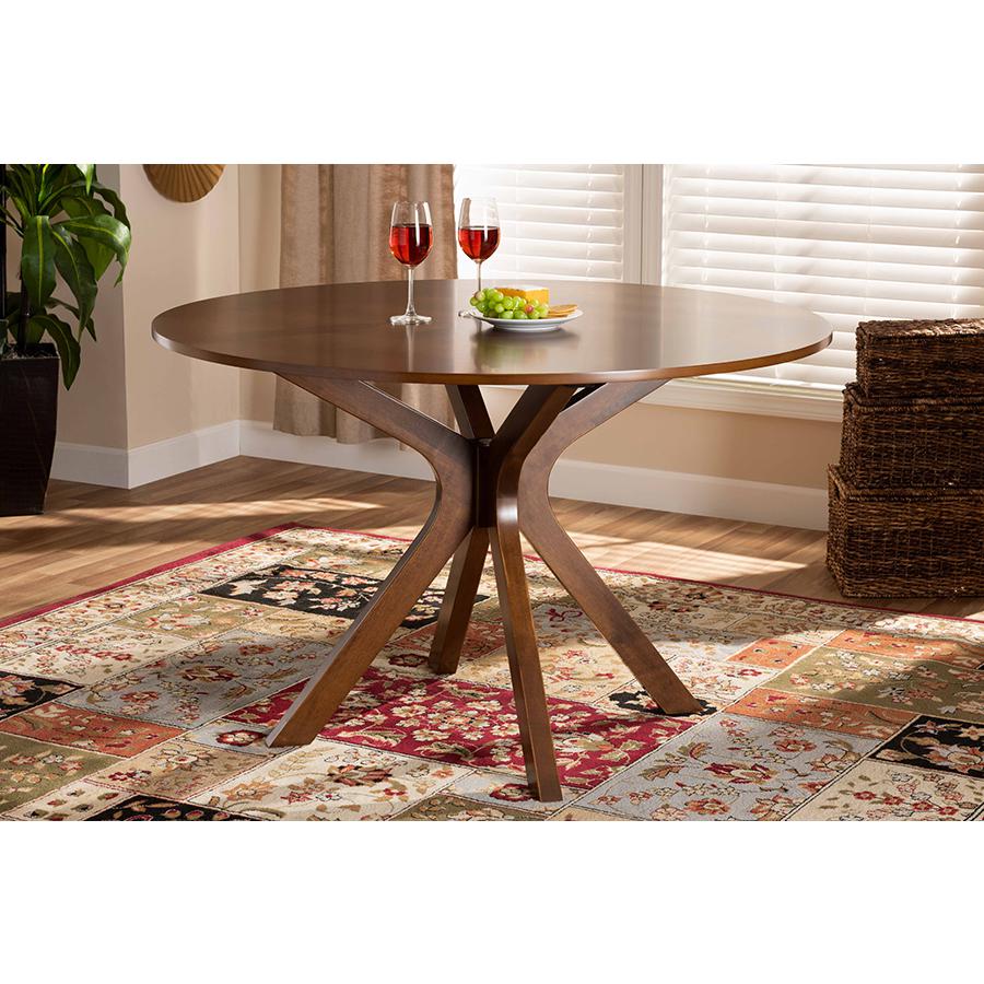 Walnut Brown Finished 45-Inch-Wide Round Wood Dining Table. Picture 5