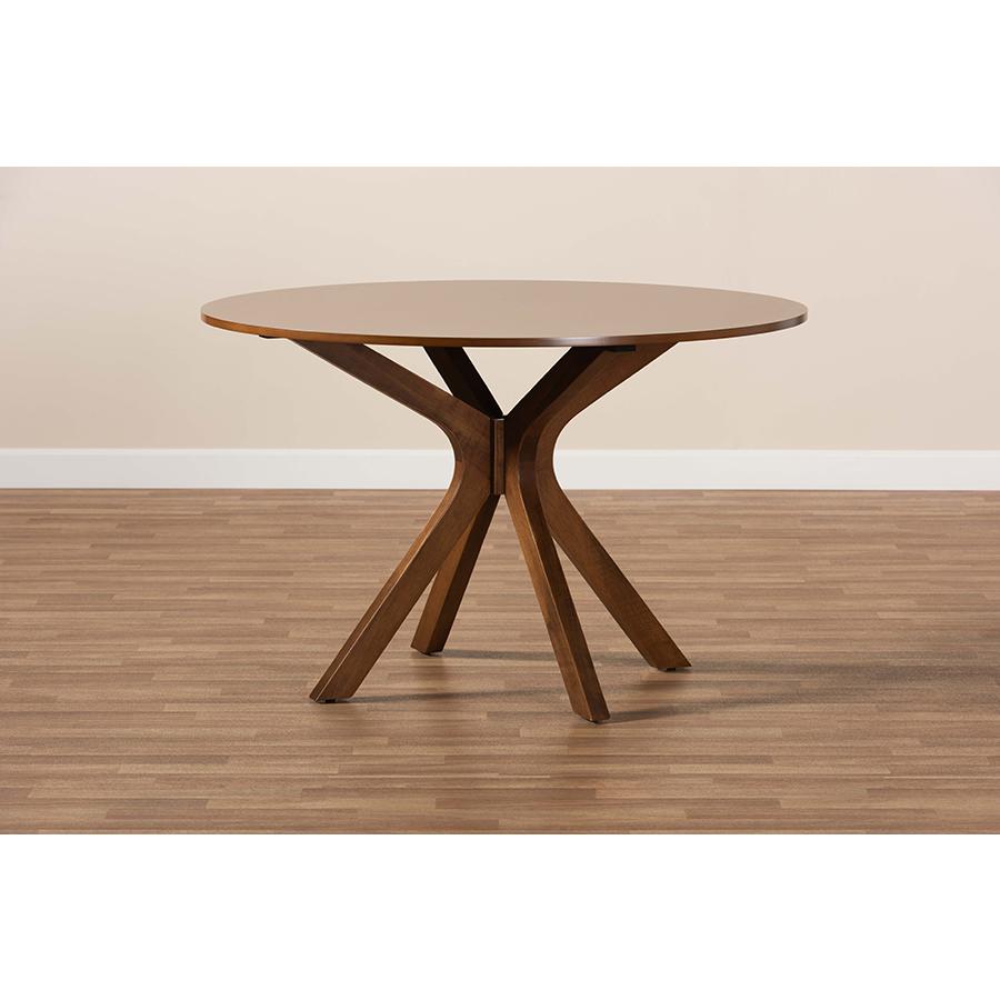 Walnut Brown Finished 45-Inch-Wide Round Wood Dining Table. Picture 6