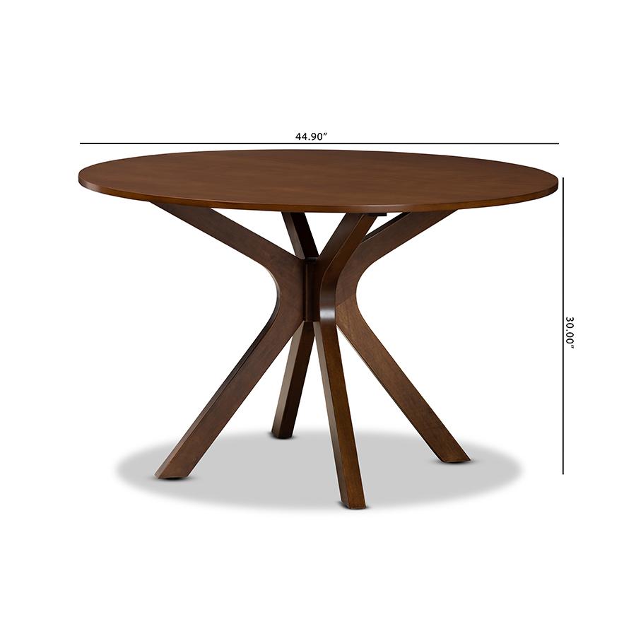 Walnut Brown Finished 45-Inch-Wide Round Wood Dining Table. Picture 7