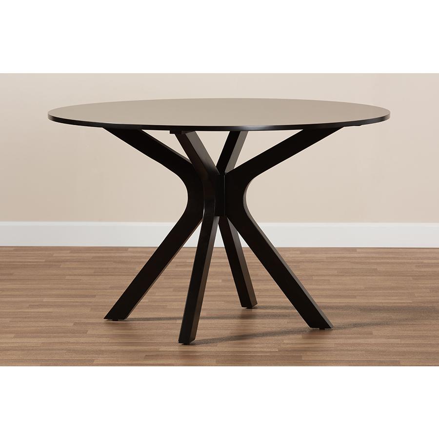 Dark Brown Finished 45-Inch-Wide Round Wood Dining Table. Picture 6