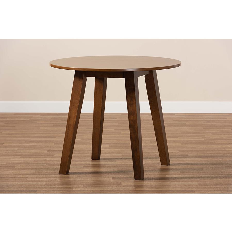 Walnut Brown Finished 35-Inch-Wide Round Wood Dining Table. Picture 6