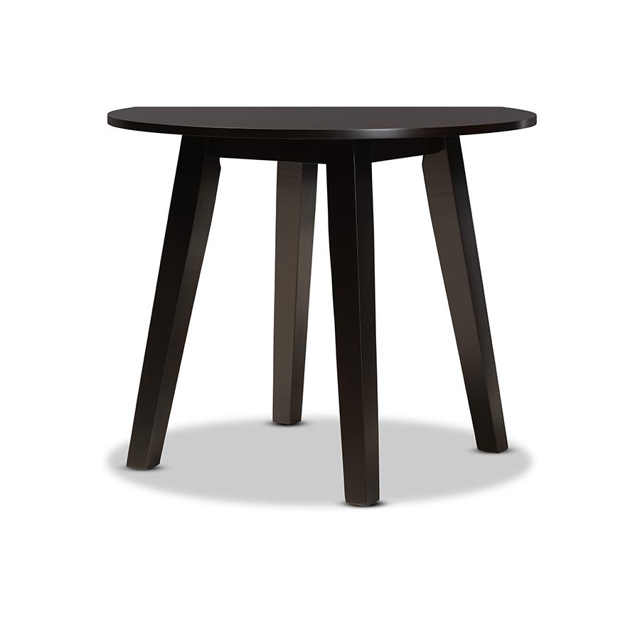 Dark Brown Finished 35-Inch-Wide Round Wood Dining Table. Picture 4