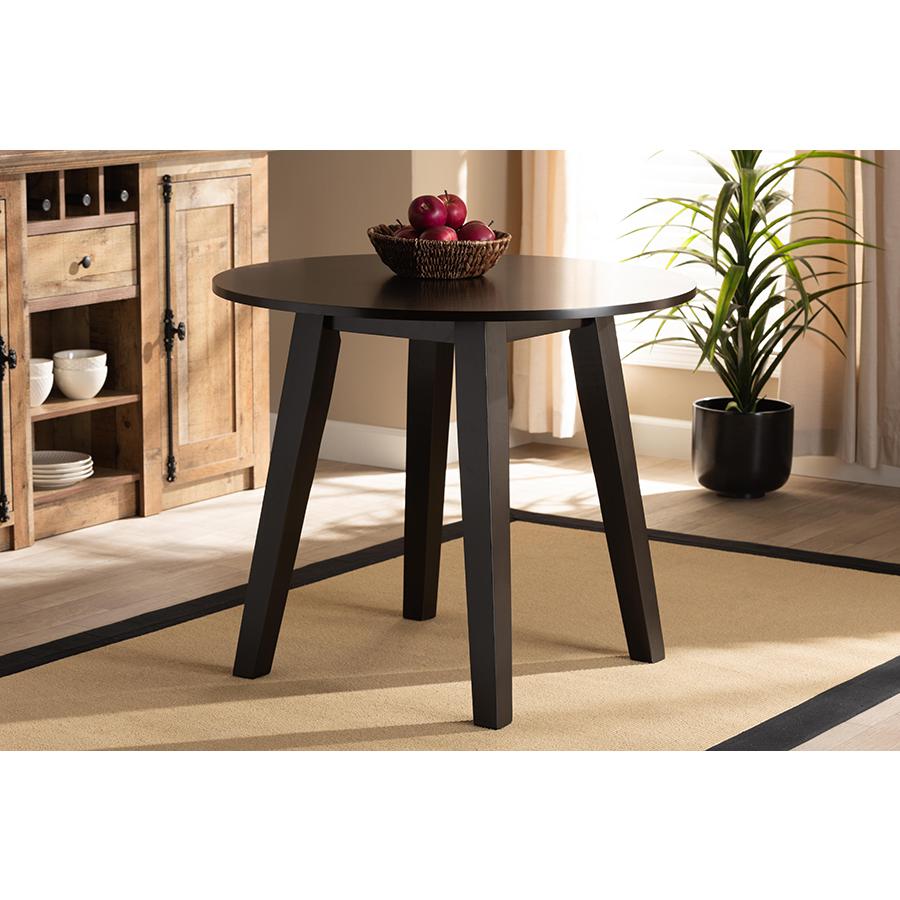 Dark Brown Finished 35-Inch-Wide Round Wood Dining Table. Picture 5