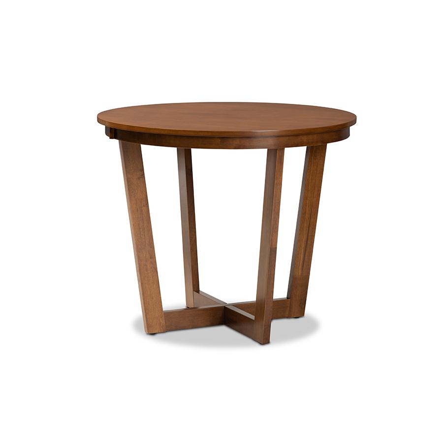 Walnut Brown Finished 35-Inch-Wide Round Wood Dining Table. Picture 1