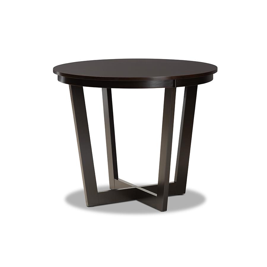 Dark Brown Finished 35-Inch-Wide Round Wood Dining Table. Picture 1