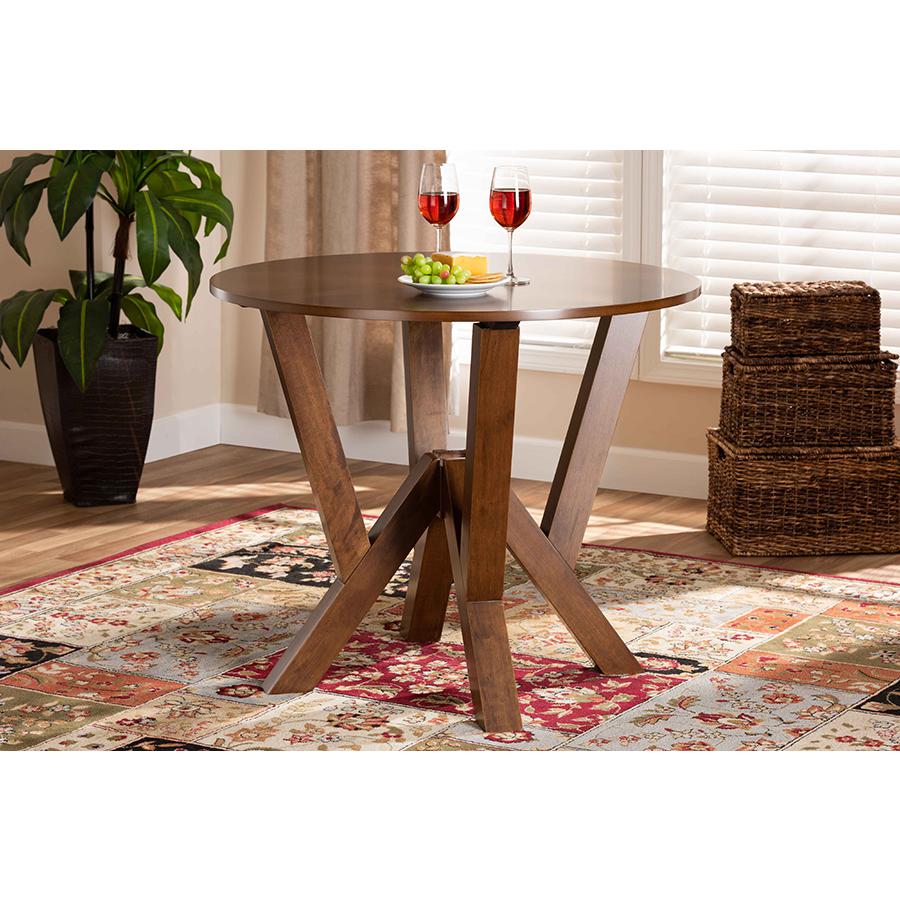 Walnut Brown Finished 35-Inch-Wide Round Wood Dining Table. Picture 5