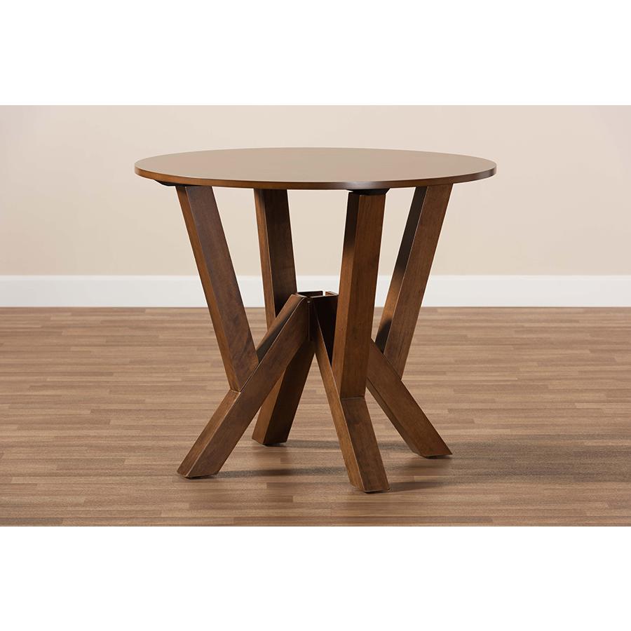 Walnut Brown Finished 35-Inch-Wide Round Wood Dining Table. Picture 6