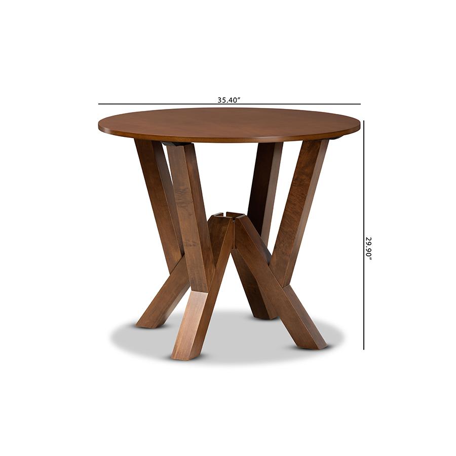 Walnut Brown Finished 35-Inch-Wide Round Wood Dining Table. Picture 7