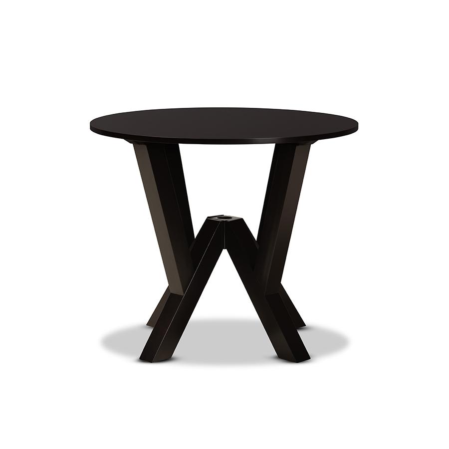 Dark Brown Finished 35-Inch-Wide Round Wood Dining Table. Picture 2
