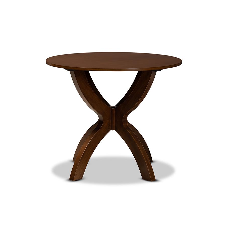 Walnut Brown Finished 35-Inch-Wide Round Wood Dining Table. Picture 2