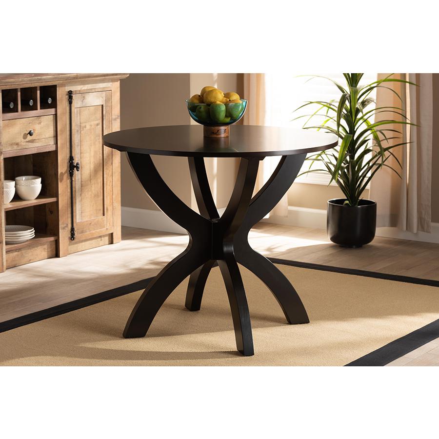 Dark Brown Finished 35-Inch-Wide Round Wood Dining Table. Picture 5
