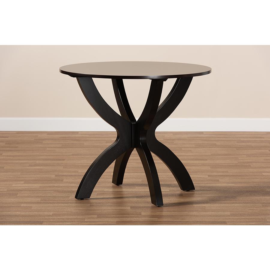 Dark Brown Finished 35-Inch-Wide Round Wood Dining Table. Picture 6
