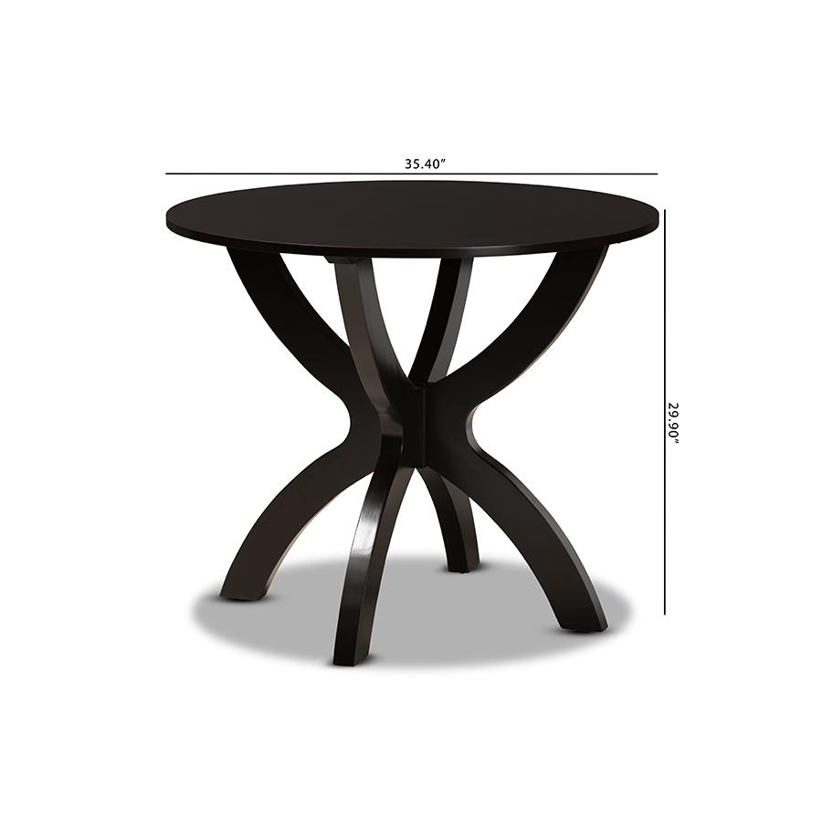 Dark Brown Finished 35-Inch-Wide Round Wood Dining Table. Picture 7