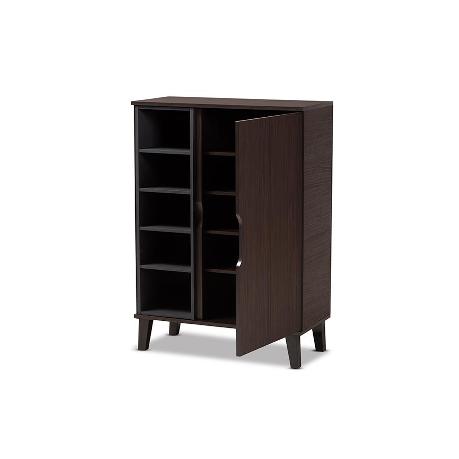 Two-Tone Dark Brown and Grey Finished Wood 1-Door Shoe Cabinet. Picture 2