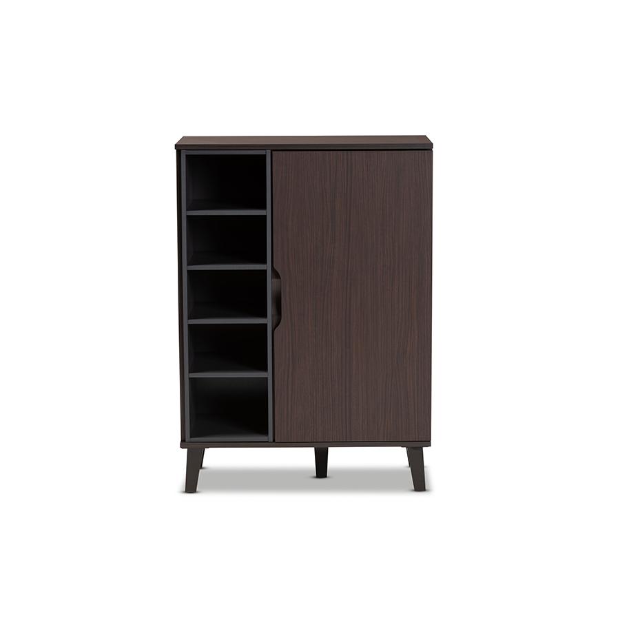 Two-Tone Dark Brown and Grey Finished Wood 1-Door Shoe Cabinet. Picture 3