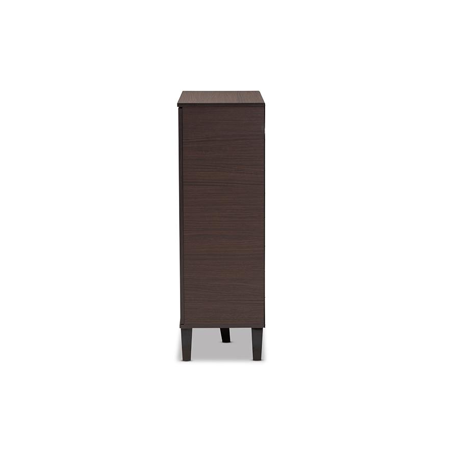 Two-Tone Dark Brown and Grey Finished Wood 1-Door Shoe Cabinet. Picture 4