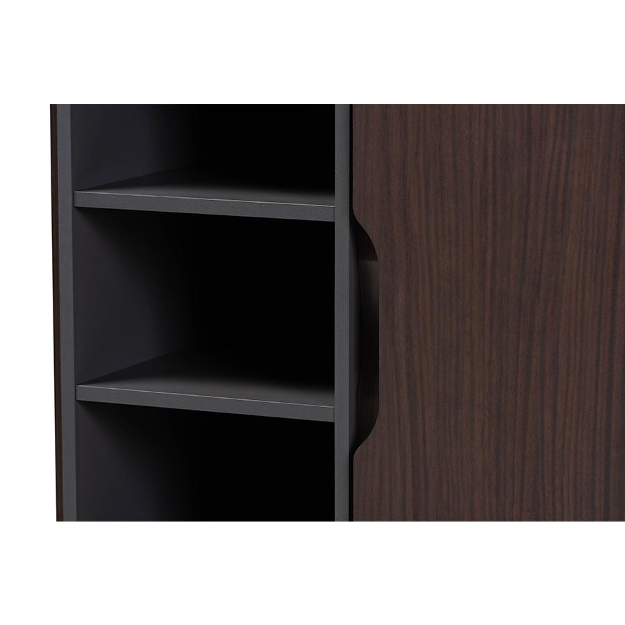 Two-Tone Dark Brown and Grey Finished Wood 1-Door Shoe Cabinet. Picture 5