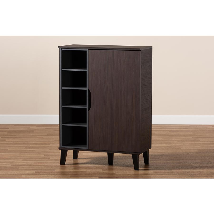Two-Tone Dark Brown and Grey Finished Wood 1-Door Shoe Cabinet. Picture 9