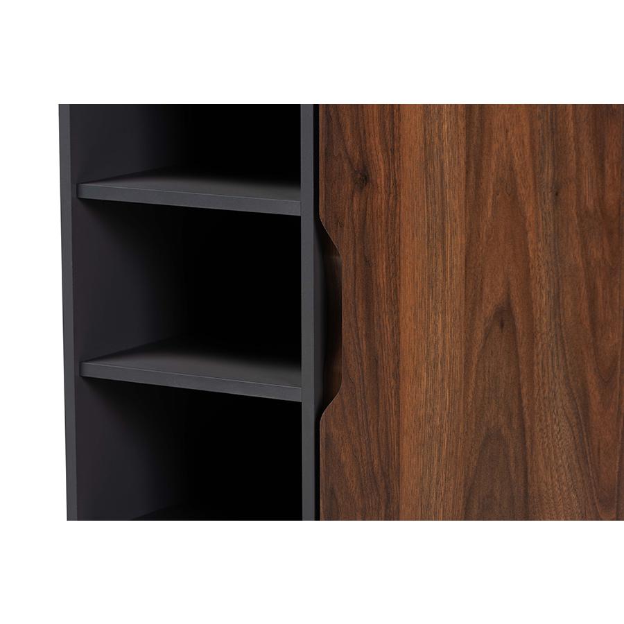 Two-Tone Walnut Brown and Grey Finished Wood 1-Door Shoe Cabinet. Picture 5