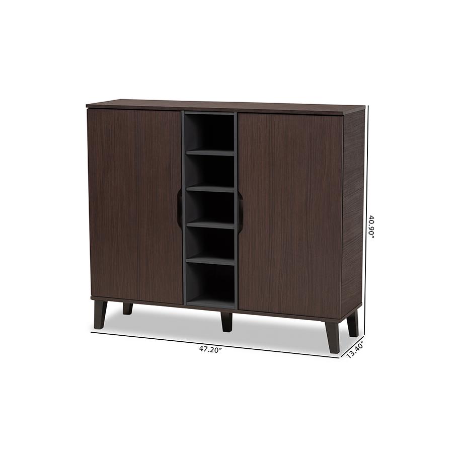 Two-Tone Dark Brown and Grey Finished Wood 2-Door Shoe Cabinet. Picture 10
