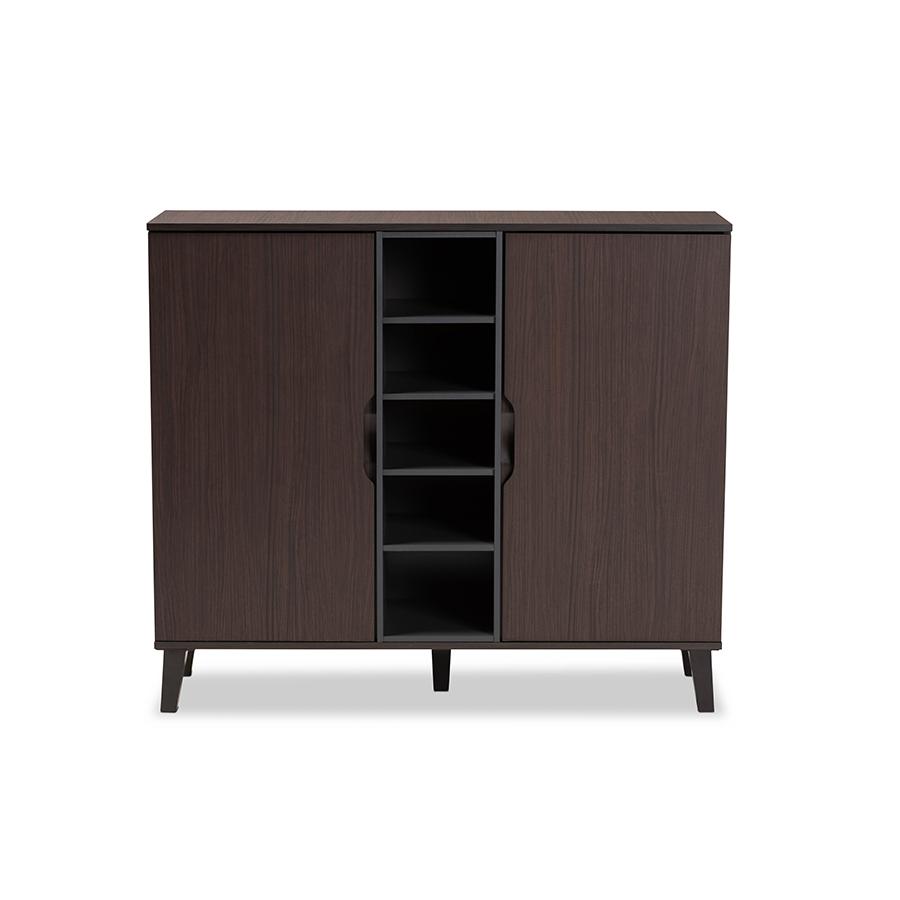 Two-Tone Dark Brown and Grey Finished Wood 2-Door Shoe Cabinet. Picture 3