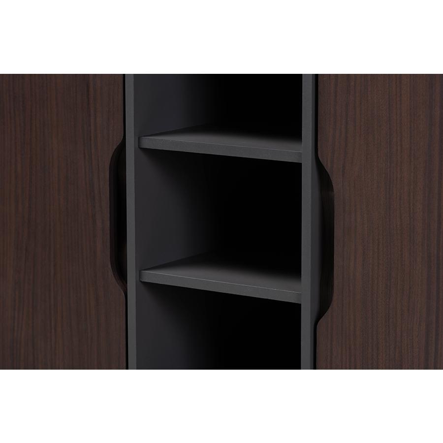 Two-Tone Dark Brown and Grey Finished Wood 2-Door Shoe Cabinet. Picture 5